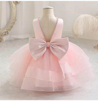 2023 Летние блестки с большим бантом для девочек Детское белое платье для первого дня рождения для девочек Свадебное платье принцессы вечернее платье Детская одежда