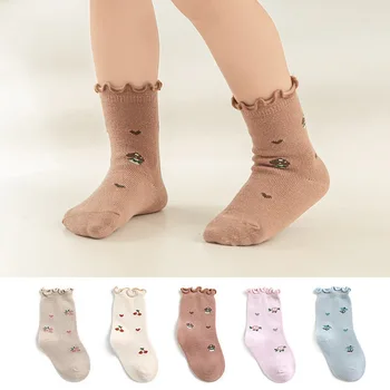 Детские Школьные Носки, хлопковые длинные носки для девочек, Милый цветочный узор для детей, аксессуары для одежды для маленьких девочек от 0 до 6 лет
