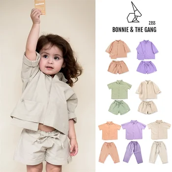EnkeliBB Kids/ Комплекты летних свободных футболок и шорт для мальчиков, Брендовая дизайнерская одежда для маленьких девочек, детские костюмы из цельного хлопка