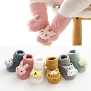 Детские носки с героями мультфильмов для девочек и мальчиков с кроликом и медведем, нескользящие Мягкие Зимние осенние домашние носки для малышей для детей