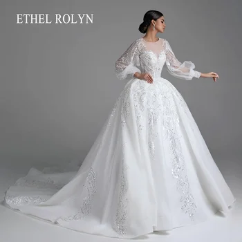 Бальное платье с пышными рукавами от ЭТЕЛЬ РОЛИН, свадебное платье 2023, Роскошное Свадебное платье с невидимым вырезом и пуговицами, расшитое блестками, Vestidos De Novia