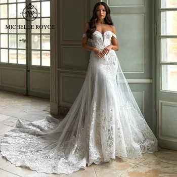 Свадебные платья Michelle Royce A-Ling 2021, аппликации с открытыми плечами, Съемный шлейф, свадебные платья Vestido De Noiva