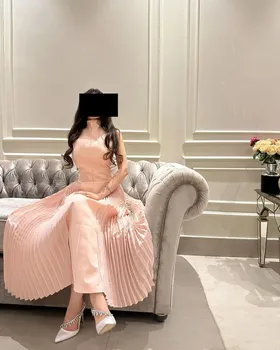 Дубай Саудовская Аравия Вечерние платья Женская одежда Круглый вырез без рукавов складки Платье для выпускного вечера на день рождения Халаты для официальной вечеринки
