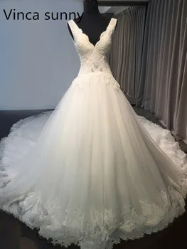 vinca sunny 2021 белое бальное платье свадебные платья Придворный Шлейф Кепка Рукав кружевная аппликация Vestido De Noiva Платья для невест Нестандартного размера