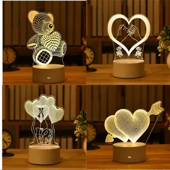 3D Ночник Love Bear Подарок на День Святого Валентина, Креативный свадебный подарок, Осветительные украшения, Сувениры для вечеринок, Свадебные украшения, Питание от USB