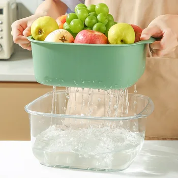 Кухонная Силиконовая корзина с двойным сливом Для мытья чаш, Корзина для хранения, Сита, Миски, Дуршлаг для чистки овощей