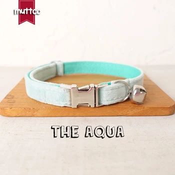 MUTTCO Продает в розницу красивые персонализированные ошейники для кошек собственного дизайна AQUA handmade collar 2 размера UCC111