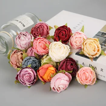 Картина маслом Бутон розы, цветочные головки из искусственного шелка, Свадебное украшение, Венок своими руками, Скрапбукинг, искусственные цветы