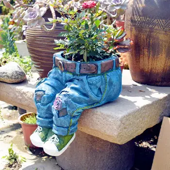 Очаровательный цветочный горшок, скульптура, смола, привлекающая внимание, Прочные креативные синие Джинсы, Плантатор, украшение сада, Садовый горшок ручной работы