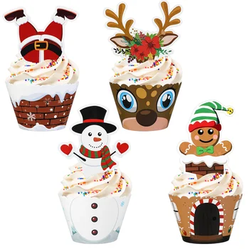 Вкладыши для рождественских маффинов, топперы для рождественских тортов, обертки для кексов своими руками, шляпа, креативные сувениры для вечеринок.