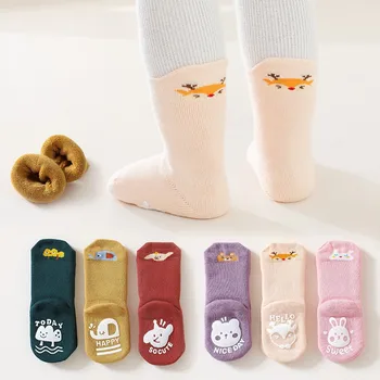 Весенние противоскользящие детские носки с милым мультяшным животным буквенным принтом для малышей, детские носки на резиновой подошве для мальчиков и девочек