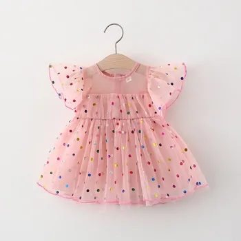 TaoziBaby Летнее новое платье из пушистой сетки в горошек для девочки, платье принцессы с развевающимися рукавами для девочки-феи, платье для девочки-Феи