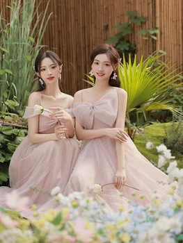 Розовые платья подружек невесты 2023, Новое вечернее платье Sisters Super Xiansen, женское платье большого размера для молодых девушек