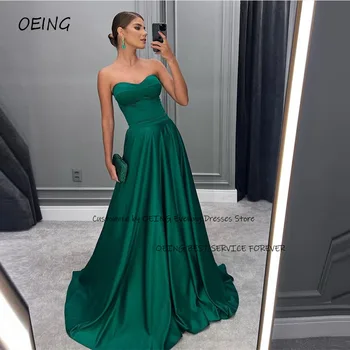 OEING Простые изумрудно-зеленые атласные длинные вечерние платья нежно-голубого цвета для выпускного вечера, вечерние платья Vestidos de fiesta elegantes