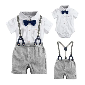 Комплекты одежды для маленьких мальчиков, белые ползунки, комбинезон для мальчика, галстук-бабочка, костюм-тройка, костюм джентльмена, летняя одежда для новорожденных
