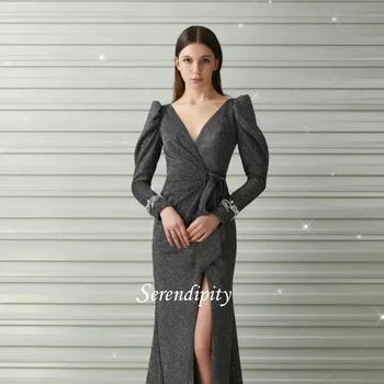 Атласное вечернее платье Serendipity в современном стиле С Глубоким V-образным вырезом 2023, Многоуровневое Вечернее Платье на шнуровке С Разрезом сбоку, Сшитое на заказ