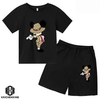 2023 Новый комплект футболок с Микки Маусом для детей, высококачественная футболка Disney Minnie Mouse с коротким рукавом, мужская и женская одежда