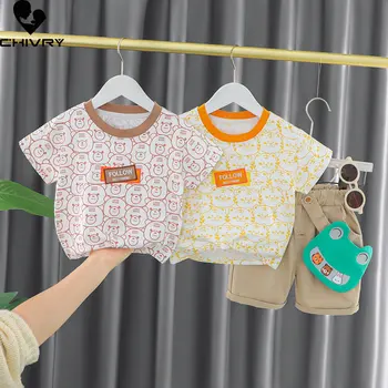 Новинка 2023 года, Летняя футболка с короткими рукавами и круглым вырезом для маленьких мальчиков, топы с шортами, комплекты одежды для маленьких мальчиков и девочек