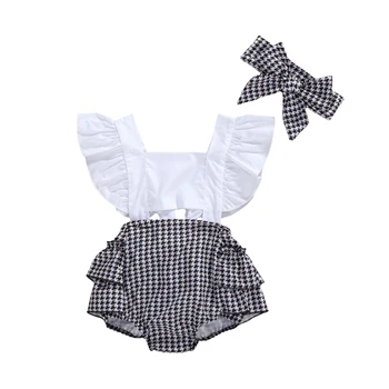 Citgeett/ Летний Детский Комбинезон для маленьких девочек, повязка на голову в стиле пэчворк, Модный боди с развевающимися рукавами для новорожденных, 0-18 м