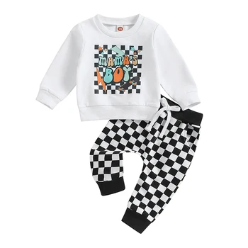 FOCUSNORM / Осенние комплекты одежды для маленьких мальчиков от 0 до 3 лет, толстовка в клетку с длинными рукавами и буквенным принтом, топы и брюки