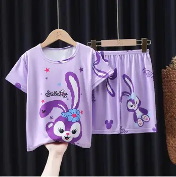 Пижама для маленьких девочек, летняя пижама с героями мультфильмов, Детская пижама для сна, комплект одежды, хлопковый топ с коротким рукавом, брюки, костюм животного,