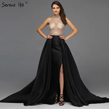 Перспективные сексуальные атласные вечерние платья с черным бриллиантом, роскошное вечернее платье без рукавов Дубайского дизайна 2023 Serene Hill LA60972