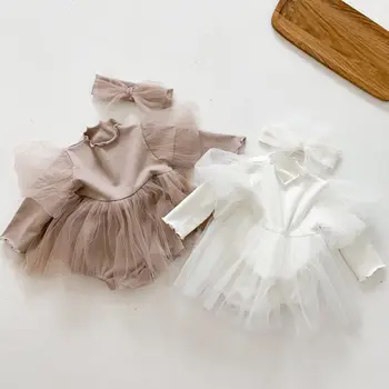 Детская одежда, детское цельнокроеное весеннее сетчатое платье с пузырчатыми рукавами для маленьких девочек, платье принцессы на день рождения