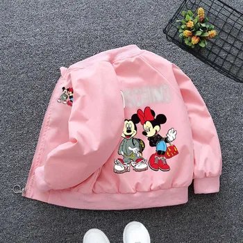 Осенняя куртка с героями мультфильмов для девочек, весенние детские куртки для малышей, повседневная одежда для девочек с Минни Микки Маусом 2023, милая рубашка с длинными рукавами
