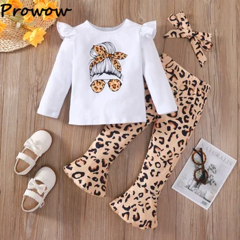 Prowow/ Детская одежда для девочек, толстовка с длинными рукавами + леопардовые расклешенные брюки, модная одежда для малышей, осенне-зимняя детская одежда