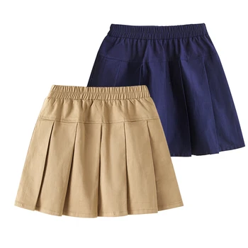 Детская плиссированная юбка, хлопковые юбки цвета хаки для девочек, летняя танцевальная одежда для девочек, подростковая темно-синяя униформа