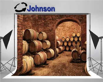 винный погреб Бочки винодельня кирпичная стена арка дверной фон Высококачественная компьютерная печать настенный фон