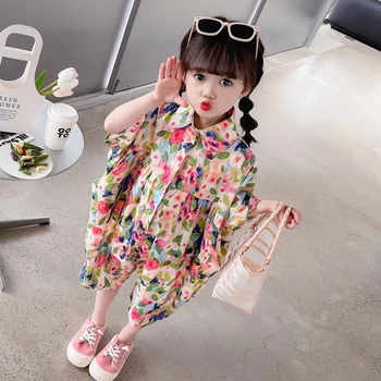 Корейский летний комбинезон для девочек, цельные детские комбинезоны с цветочным рисунком, уличная детская одежда, свободные детские комбинезоны с цветами