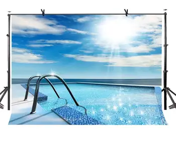 Фон для бассейна размером 7x5 футов, Солнечное небо, фон для фотосъемки бассейна под открытым небом и реквизит для студийной фотосъемки