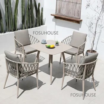Скандинавские уличные стулья для внутреннего двора, ротанговый стол и стул, набор из трех предметов, уличная мебель, плетеное кресло для отдыха на садовой вилле