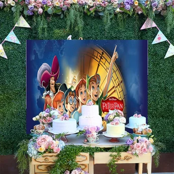 Disney Flying Peter Pan Tinker Bell Фотофон Brave Boy Baby Happy Birthday Party Мультяшные декоративные фоны Баннер
