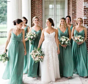 Мятно-зеленое платье подружки невесты, дешевое Шифоновое Летнее платье для загородного сада, вечернее платье подружки невесты для гостей свадебной вечеринки, плюс размер