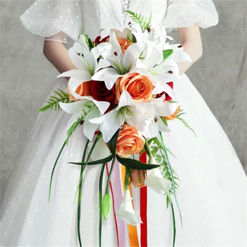 Новые свадебные букеты с водопадом, Свадебные букеты из искусственных цветов Лилии, Реквизит для фотосъемки Bouquet De Mariage Rose
