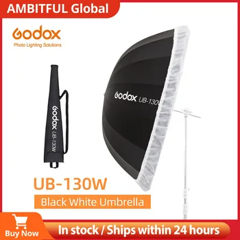 Godox UB-130W 51 дюйм 130 см Параболический Черно-Белый Светоотражающий Зонт Studio Light Umbrella с Черно-Серебристым Рассеивателем, Покрывающим Ткань