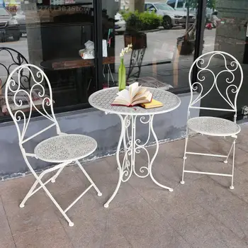 Уличная мебель Садовый стол и стул белого цвета Складная мебель для балкона Металлические садовые стулья для отдыха во дворе снаружи