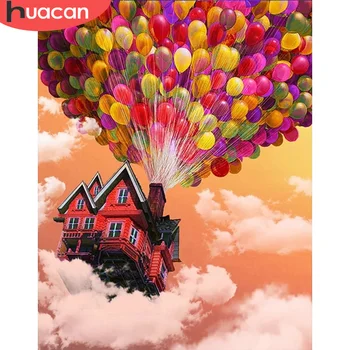 HUACAN Картина по номерам, дом из воздушных шаров, ручная роспись, Уникальный подарок, раскраска по номерам, Пейзаж для взрослых для гостиной