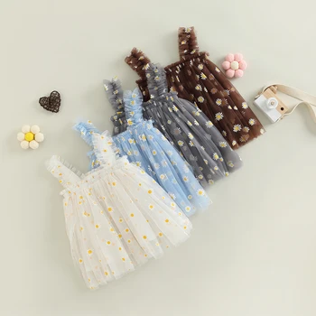 Citgeett Летнее платье-слинг для маленьких девочек без рукавов с принтом Маргаритки, Тюлевое платье принцессы трапециевидной формы