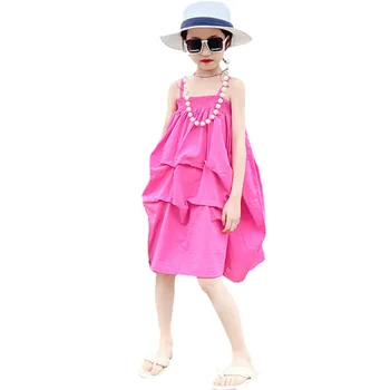Платья-слипы для девочек, повседневное платье для девочек от 4 до 14 лет, костюм для пляжного отдыха, платье с рюшами для детей, детская одежда на лето