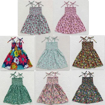 Фабричные поставки летней цельнокроеной одежды для маленьких девочек, платья с цветочным рисунком для малышей