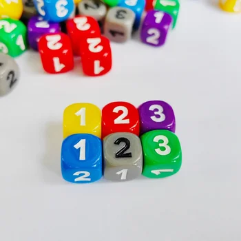 6 штук № 1 2 3 1 2 3 D6 14 мм Акриловые кубики с 6 сторонами, кубики для настольной игры, кубики 6 цветов