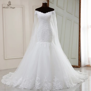 Реальное фото Реальное видео свадебное платье русалки с длинной шалью свадебное платье robe de mariee vestidos de novia sereia