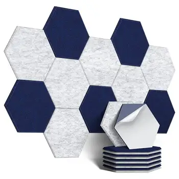 12 Упаковок Самоклеящихся Звукоизоляционных Пенопластовых панелей Hexagon Acoustic Panels для студии, дома и офиса (Серебристо-серый + темно-синий)