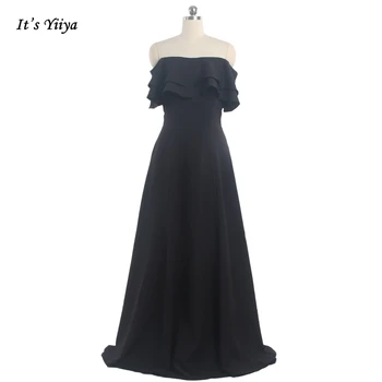 Вечерние платья It's Yiiya, Черное вечернее платье с вырезом лодочкой И рюшами, Короткое, С открытыми плечами, трапециевидной формы, длина до пола, Плюс размер, Женское вечернее платье R137