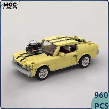 Строительные блоки Moc, винтажная классическая гоночная модель желтого автомобиля Mustang, Технические кирпичи, Игрушки для сборки автомобиля своими руками Для детей