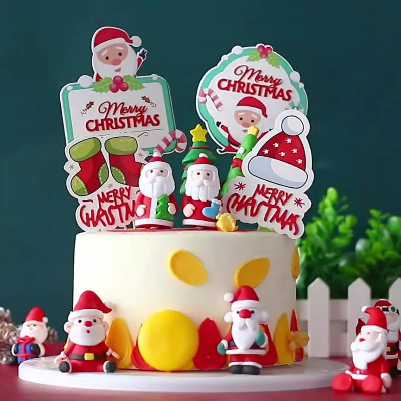 Рождественский топпер для торта Санта Клаус, шляпа снеговика, домашняя детская вечеринка, детский душ, украшения для кексов, принадлежности для выпечки своими руками