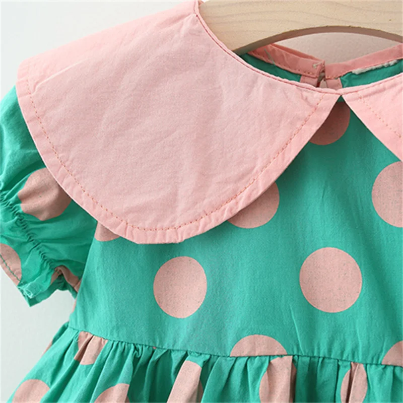 Летние платья в горошек для маленьких девочек с пышными рукавами и лацканами, хлопковая дышащая детская одежда, простой детский костюм в корейском стиле